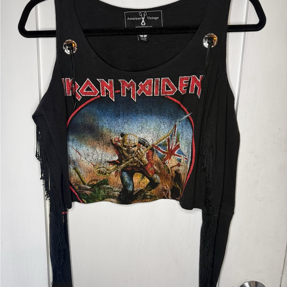 American Vintage custom Iron Maiden fringe sleeve crop top